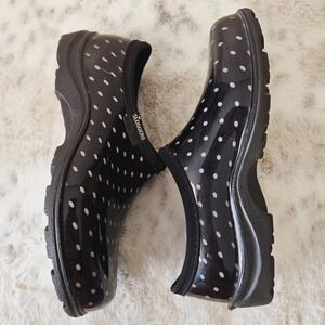 Sloggers Women's Waterproof Garden Rain Shoes Clogs SZ-6 Slip-on Black Polka Dot